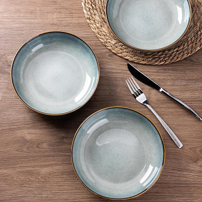 AmorArc 8.5'' Large Pasta Bowls, 36oz Ceramic Pasta Serving Bowls Set of 6 for Kitchen, Wide Bowls for Pasta,Salad,Oatmeal, Microwave Safe, Ocean Blue