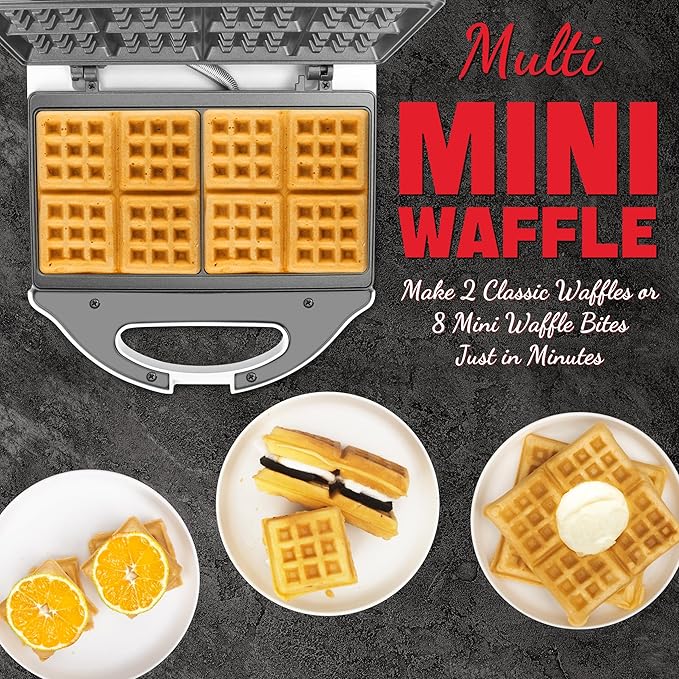 Square Waffle Maker, 2 x 4" Mini Classic Waffles Maker Machine, Waffle Iron, Dual Cooking Plates for Family Breakfast, Non-stick, White