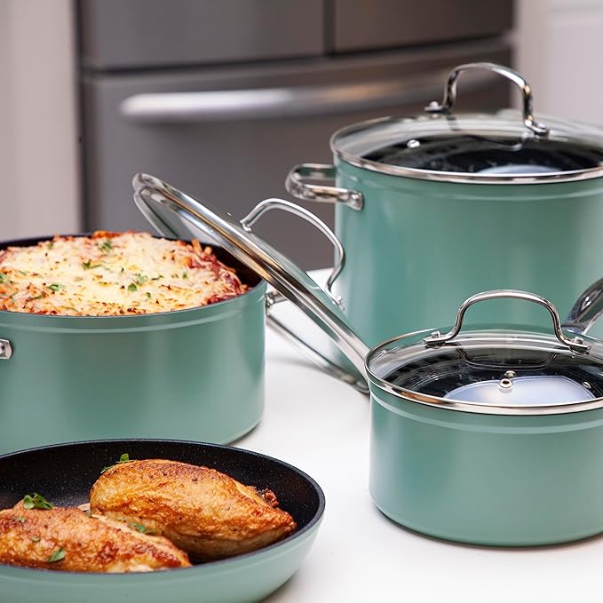 Nuwave 12pc Forged Lightweight Cookware Set, G10 Healthy Duralon Ceramic Ultra Non-Stick Coating, Vented Tempered Glass Lids, Stay-Cool Handles, Induction-Ready & Works on All Cooktops, PFAS Free