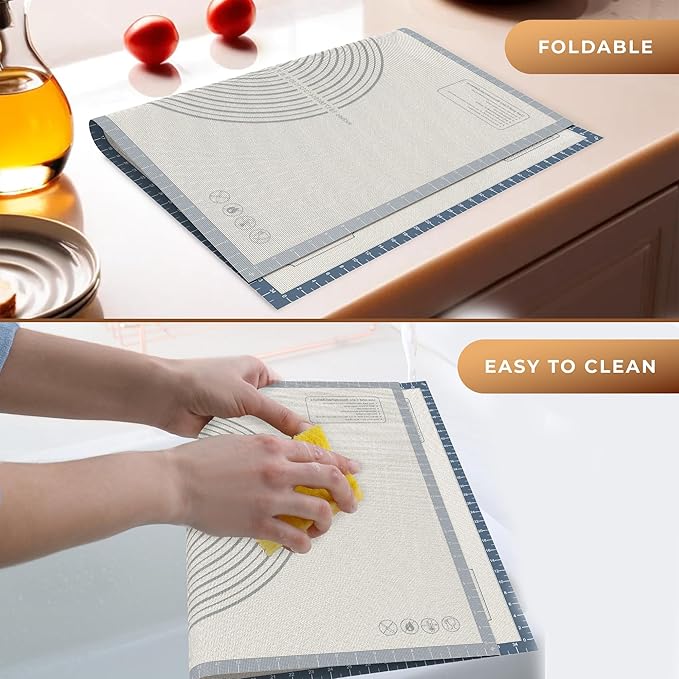 26 * 16 inches Grey, Non-Slip Silicone Baking Sheets - Baking Mat with 0.7mm Thickness - Non-Stick Pastry & Cookie Mat for Kitchen Counter for Rolling Out Dough with Measurements.