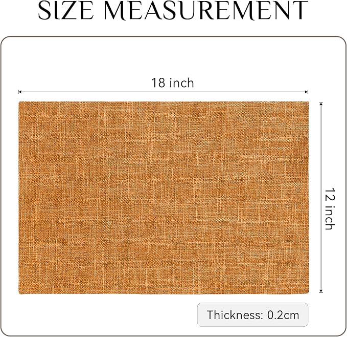 Softalker Faux Linen Placemats Set of 4-12 x 18 Inch, Heat Resistant Double Layered Durable Burlap Farmhouse Place Mats, Non-Slip Washable Rustic Table Mats for Dining, Kitchen, Party(Orange