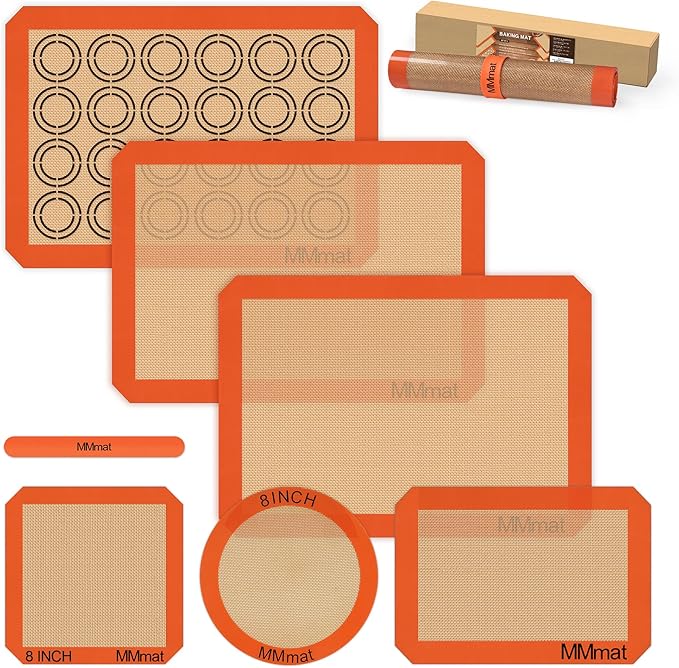 Silicone Baking Mats - Best German Silicone, Non Slip Baking Sheet, Non Stick Reusable Silicone Mats For Baking, Food Grade Oven Liner, Counter Mat, Set of 6