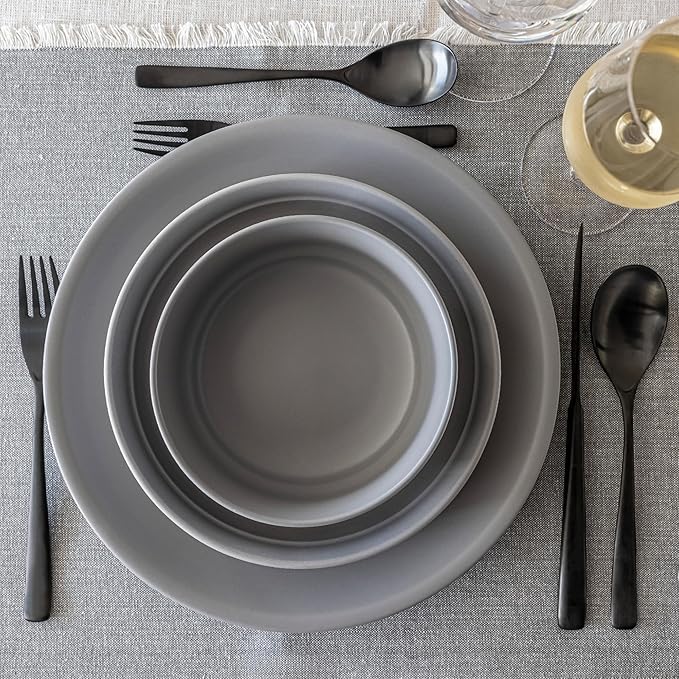 over&back 20pc Curved Flatware Cutlery Set - Comes with 4 Dinner Forks, 4 Salad Forks, 4 Dinner Knives, 4 Dinner Spoons, and 4 Teaspoons - 18/8 Stainless Steel - Dishwasher-Safe - Matte Black