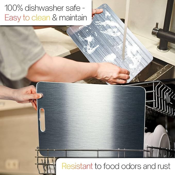 100% Pure Titanium Cutting Boards For Kitchen 14x10 Inch. Heavy-duty Thick Titanium Cutting Board 2mm, Durable & Dishwasher Safe. Ideal For Compact Kitchens & Quick Meal Prep.