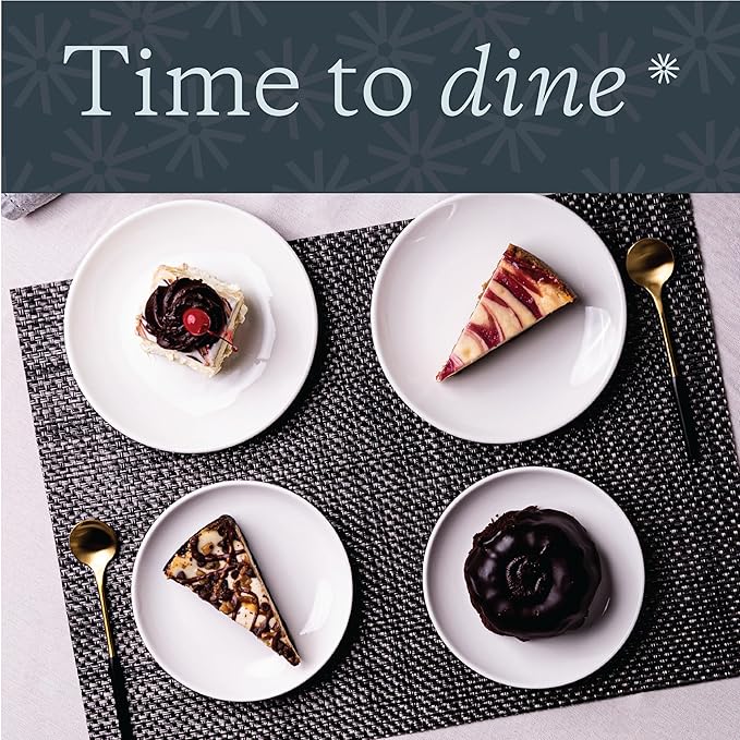 Vikko Dessert Plates Ceramic, Set of 6 Small White Plates, Ceramic Salad Plates Set, Stackable 7 Inch Round Appetizer Plates, Dishwasher Safe, Bead and Butter Plates, Durable Plates for All Occasions