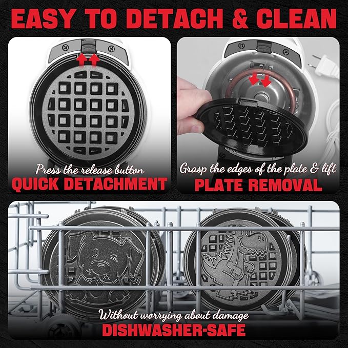 6-in-1 Mini Waffle Maker With Removable Plates, 4.5'' Mini Waffle Iron for Holidays, Parties & Events Waffle Maker Machine, 8 Plates with Premium Ceramic Coating, White