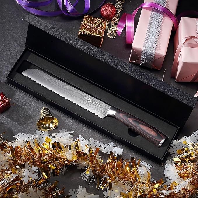 PAUDIN Bread Knife, 10 inch Serrated Knife, German Stainless Steel Bread Knife for Homemade Bread, Razor Sharp Edge for Efficient Slicing Sourdough Bread, Bagels, Cake