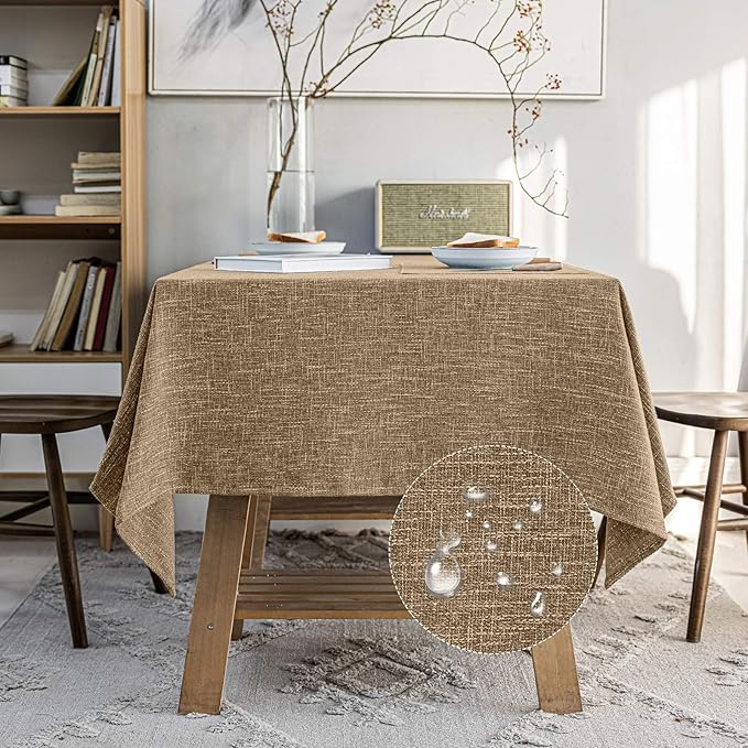 Waterproof Cotton Linen Tablecloths Square Dining Table Cloth, Wipe Clean Indoor & Outdoor Table Cover for Buffet Party and Banquets, Wrinkle Resistant(54"x54") Coffee