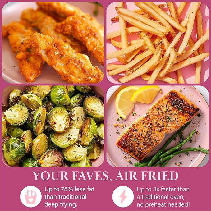 Paris Hilton Air Fryer, Large 6-Quart Capacity, Nonstick Made without PFAS, Touchscreen Display, 8-in-1 (Air Fry, Roast, Broil, Bake, Reheat, Keep Warm, Pizza, Dehydrate), Dishwasher Safe, Aqua