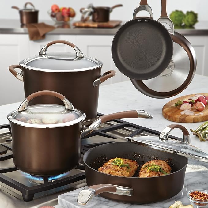 Circulon Symmetry Hard Anodized Nonstick Frying Pan Set / Fry Pan Set / Hard Anodized Skillet Set - 10 Inch and 12 Inch, Brown