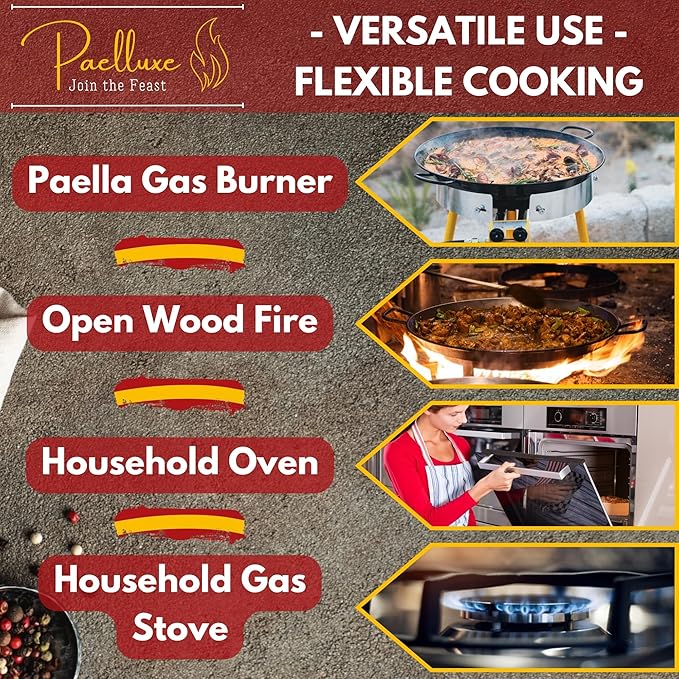 Paella Pan – Enamelled, No-Rust Steel Skillet for Propane & Gas Burners – Easy-to-Clean Pan for Indoor & Outdoor Cooking – Cacerola Paellera Sarten – 17 Inch, for 10 Servings