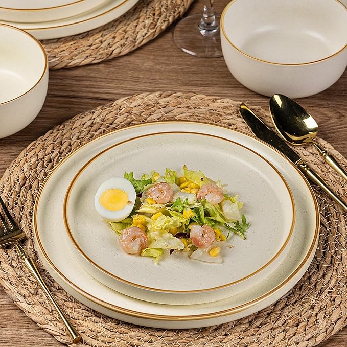 AmorArc Stoneware Dinnerware Sets for 4,Reactive Ceramic Plates and Bowls Set,Highly Chip and Crack Resistant | Dishwasher & Microwave Safe | Round Dishes Set Service for 4 (12pc)