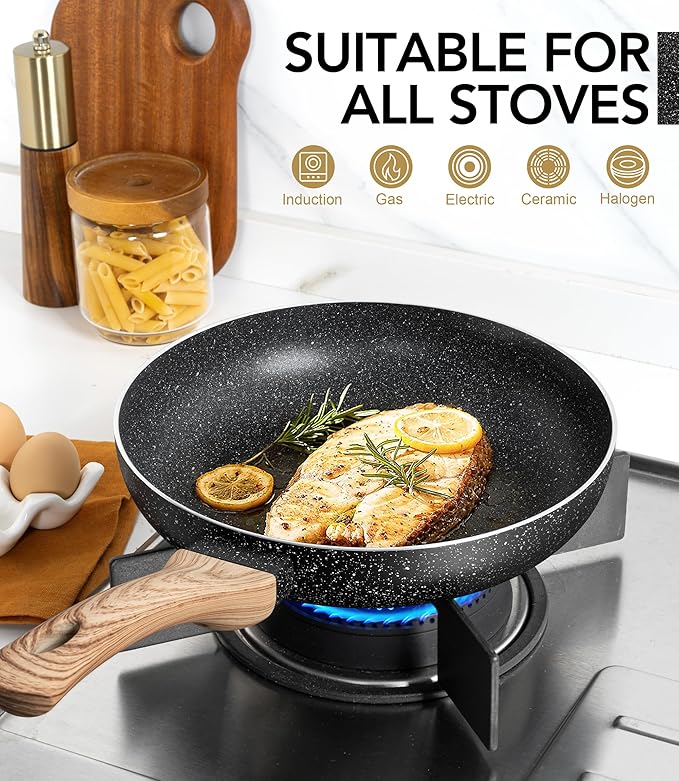 MICHELANGELO Non Stick Frying Pans - 8"+9.5"+11" Nonstick Frying Pan Set with Non-Toxic Stone Coating, Frying Pans Nonstick with Anti-Scald Handle, Induction Compatible