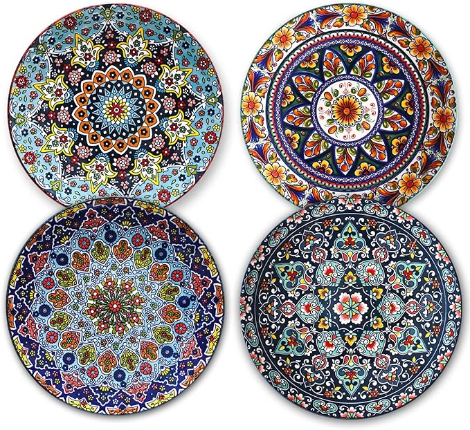 glowworm Dessert Plates Set of 4, 8.5 Inch Ceramic Dinner Plates, Small Salad Plates Set for Kitchen, Microwave, Oven and Dishwasher Safe, Bohemian