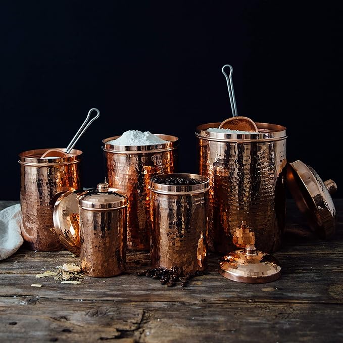 Sertodo Copper Kitchen Canisters | Polished, 1 Quart Capacity | Elegant Functional Storage | Hammer Polished for Shine & Durability | Eco-Friendly Recycled Copper | Timeless Elegance for Your Kitchen