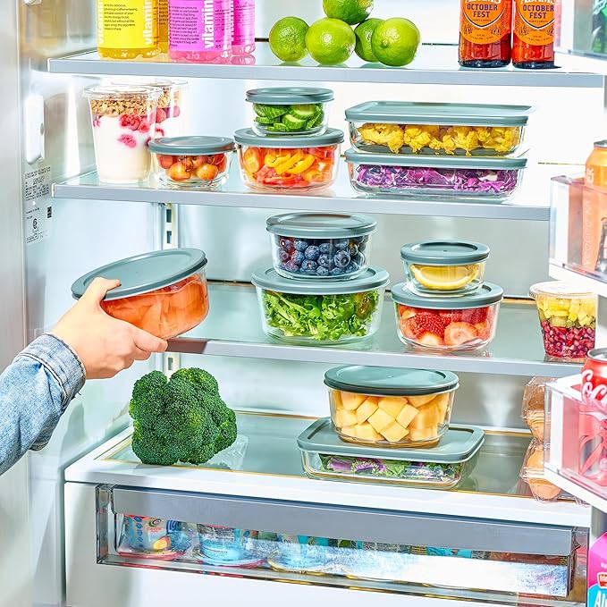 24pc Set Glass Food Storage Containers & Bowls with Airtight Lids - Leakproof BPA-Free Meal Prep Airtight Stackable Lunch Boxes, Kitchen Pantry & Storage Organizers - Microwave Freezer Dishwasher Safe