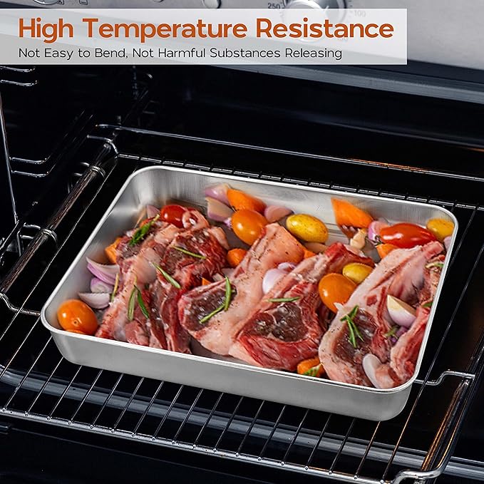 10⅜ x 8⅛ x 2 Inch Baking Pan with Lid, 2 Pack Stainless Steel Lasagna Rectangular Cake Pan, Non Toxic & Healthy
