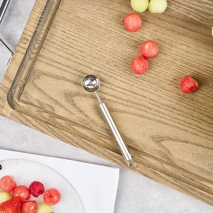 Restaurantware-German Standard 5.9 Inch Melon Ballers, 6 Dishwashable Melon Scoopers - Ergonomic Handle, Creates Smooth Round Balls, Stainless Steel Fruit Scooper, For Watermelon, Cantaloupe