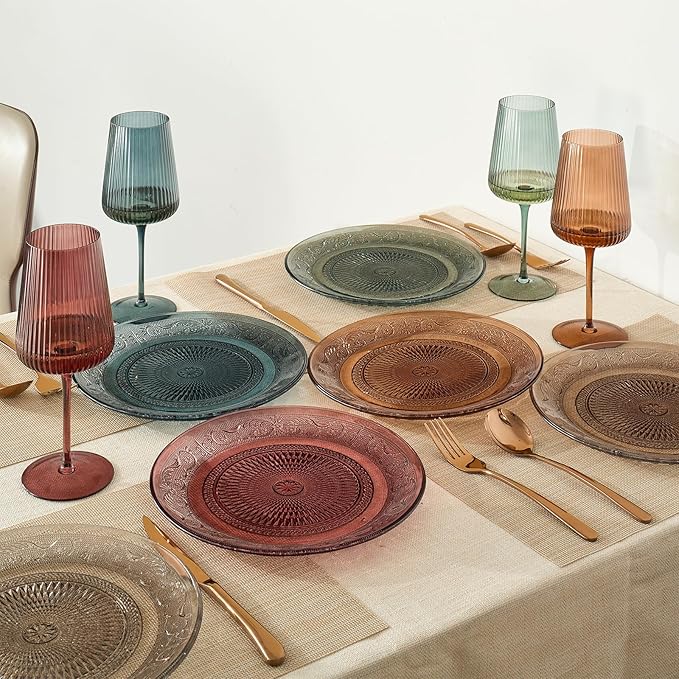 Vintage Crystal Colored Plates | Set of 6 Plates | Pastel Colors 10.6" Dinner & Charger Plate - Server, Charger, Server, Appetizer, Snack, Fruit, Housewarming Gift | Hand Wash Only | 100% FREE LEAD