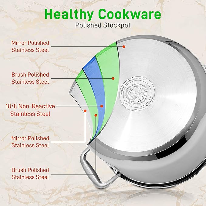 NutriChef 8-Quart Stainless Steel Stock Pot - 18/8 Food Grade Stainless Steel Heavy Duty Induction - Stock Pot, Stew Pot, Simmering Pot with See-Through Lid, Dishwasher Safe - NCSP8