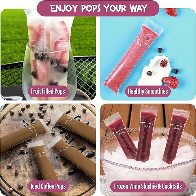 125 Disposable Ice Popsicle Mold Bags| BPA Free Freezer Tubes With Zip Seals | For Healthy Snacks, Yogurt Sticks, Juice & Fruit Smoothies, Ice Candy Pops| Comes With A Funnel (8x2")