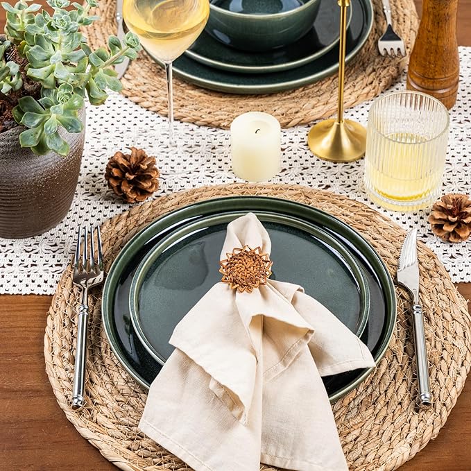 GBHOME Ceramic Dinnerware Sets for 4, 12 Pieces Stoneware Plates and Bowls Sets, Scratch Resistant Dishes, Dishwasher & Microwave Safe, Reactive Glaze-Earth Green