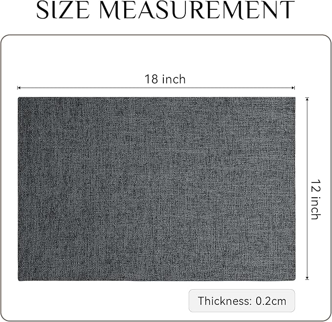 Softalker Faux Linen Placemats Set of 4-12 x 18 Inch, Heat Resistant Double Layered Durable Burlap Farmhouse Place Mats, Non-Slip Washable Rustic Table Mats for Dining, Kitchen, Party(Dark Grey