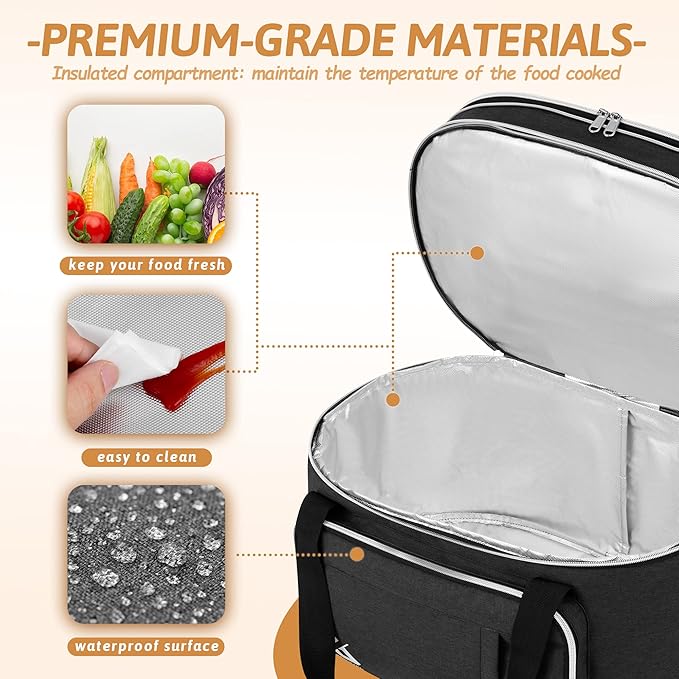 Golkcurx Double Layer Slow Cooker Bag for 6-8 Quart Oval CrockPot and Hamilton Beach Models, with Padded Adjustable Strap, Top Zip Compartment, and Front Pocket for Utensils(Bag Only)