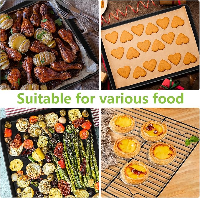 E-far Nonstick Baking Sheet with Rack Set, 12.5 x 9.5 x 1 Inch Cookie Sheet Baking Pan with Cooling Rack for Oven, Commercial Grade & Non-Toxic, Easy to Clean
