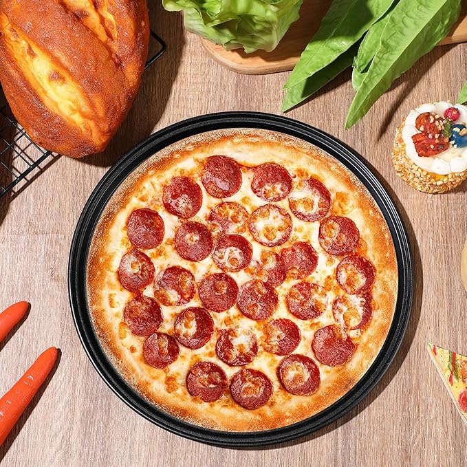 Meanplan 8 Pcs Non Stick Bakeware Pizza Pan Round Pan for Oven Carbon Steel Oven Tray Pie Baking for Home Restaurant Kitchen Baking Supplies, Black(10 Inch)