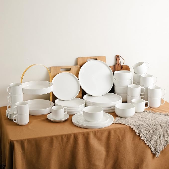 Brew To A Tea - White Porcelain Dessert Plates, Set of 6, 8.2 inch, Small Plates for Appetizers, Lightweight, Durable, Dishwasher Safe