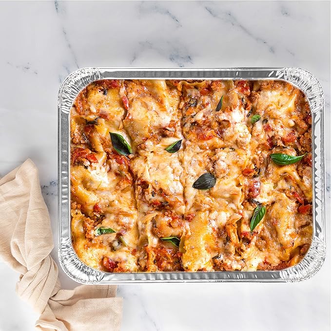 PLASTICPRO Disposable 9 x 13 Aluminum Foil Pans With Lids Half Size Deep Steam Table Bakeware - Cookware Perfect for Baking Cakes, Bread, Meatloaf, Lasagna Pack of 25 Pans & 25 Lids