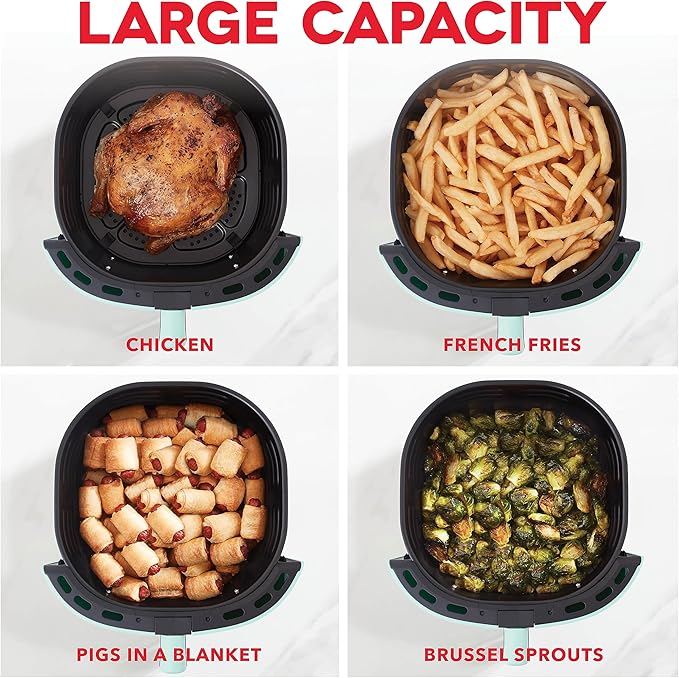 DASH Tasti-Crisp™ Electric Air Fryer Oven, 6 Qt. Family Size, Aqua – Compact Air Fryer with Large Basket for Healthier Food in Minutes, Ideal for Small Spaces - Auto Shut Off, Analog, 1700-Watt