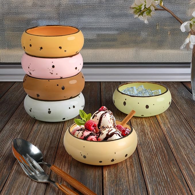 Small Hand Craft Dessert Bowls - 12oz, Set of 6 - Microwave, Oven, Dishwasher Safe, Ice Cream, Soup, Snacks, Rice, Cereal, Chili, Side Dishes Dips, Ideal Gift - Blossom Assorted Colors