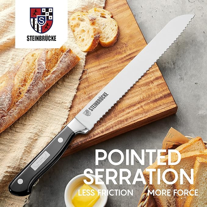 Gioventù Serrated Bread knife 10 inch - Ultra sharp Bread Slicing Knife Forged from German Stainless Steel 5Cr15Mov, HRC58, Full Tang kitchen bread knife for Homemade, Crusty&Soft Bread