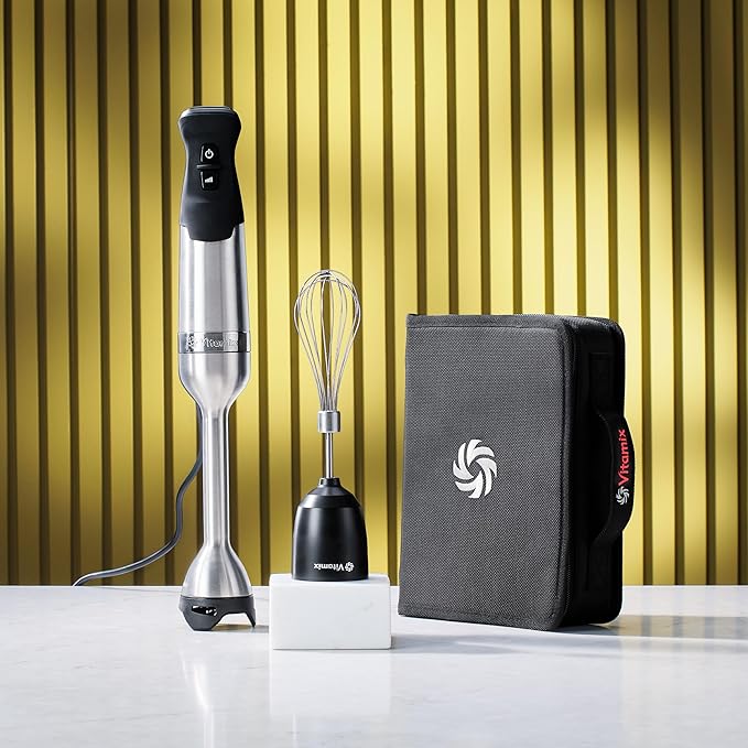 Vitamix 5-Speed Immersion Blender 3-Piece Bundle, 625-Watt Motor, One-Handed Operation, 5 ft cord, includes Whisk Attachment & Storage Case, Stainless Steel/Black