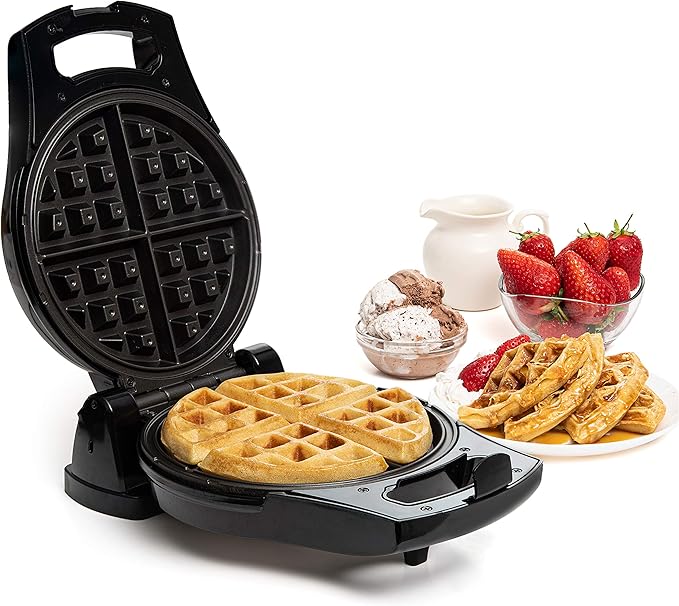 Moss & Stone Belgian Waffle Maker, Electric Waffle Machine, Flips & Non-Stick Grids,Temperature Control, Round Waffle (Black)