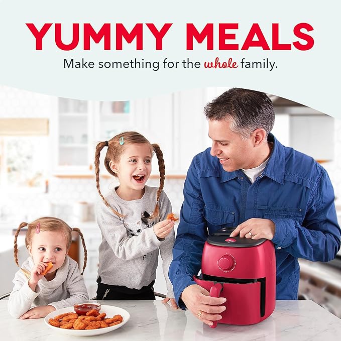 DASH Tasti-Crisp™ Electric Air Fryer Oven, 2.6 Qt., Red – Compact Air Fryer for Healthier Food in Minutes, Ideal for Small Spaces - Auto Shut Off, Analog, 1000-Watt