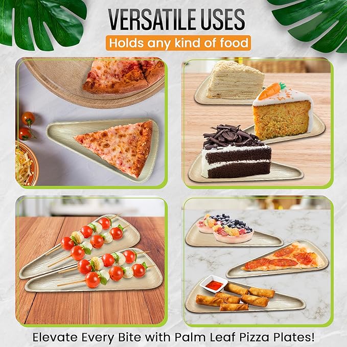10" x 6" Pizza Palm Leaf Plates Better than Bamboo & Disposable Plates, Compostable, Biodegradable, Eco-Friendly Heavy Duty Party Plates Microwave Safe for Wedding Events (50 Pack)