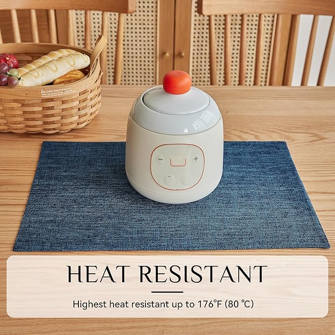 Softalker Faux Linen Placemats Set of 4-12 x 18 Inch, Heat Resistant Double Layered Durable Burlap Farmhouse Place Mats, Non-Slip Washable Rustic Table Mats for Dining, Kitchen, Party(Navy Blue