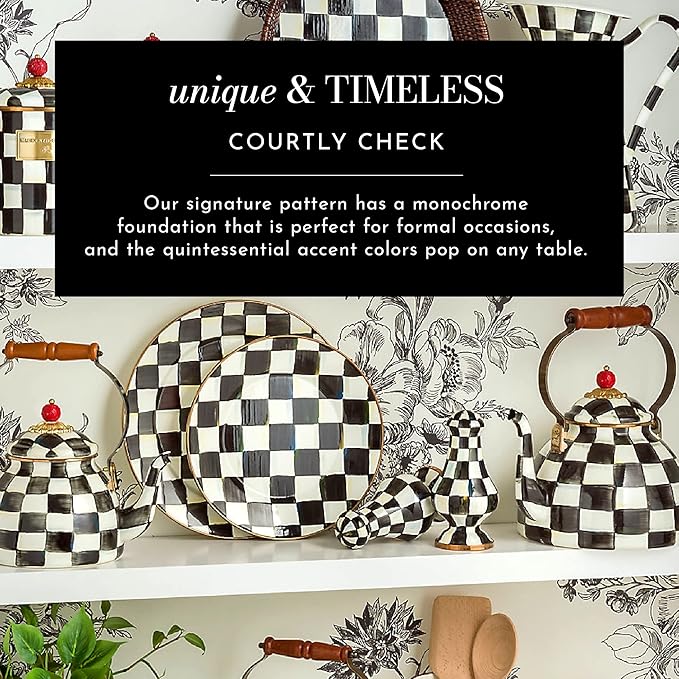 MACKENZIE-CHILDS Enamel Breakfast Bowl, Unique Soup Bowl or Cereal Bowl, Dinnerware, Black-and-White Courtly Check, Set of 1