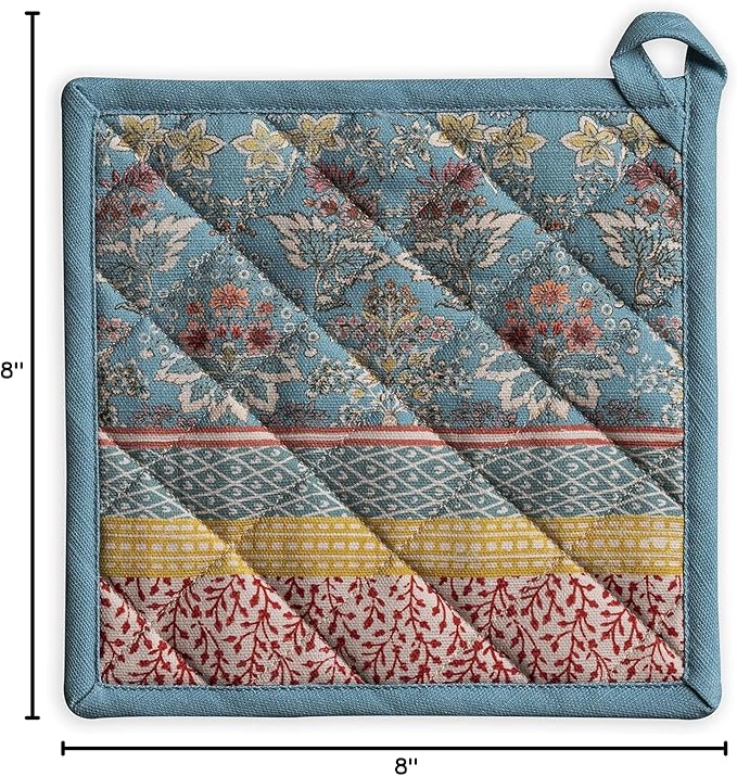 Maison d' Hermine Pot Holders 100% Cotton Heat Resistant Potholders 8" x 8" Hot Pads with Loop BBQ, Cooking, Baking, Grilling, Kitchen, Handling Hot Pans Spring/Summer (Pack of 1, Marquise)