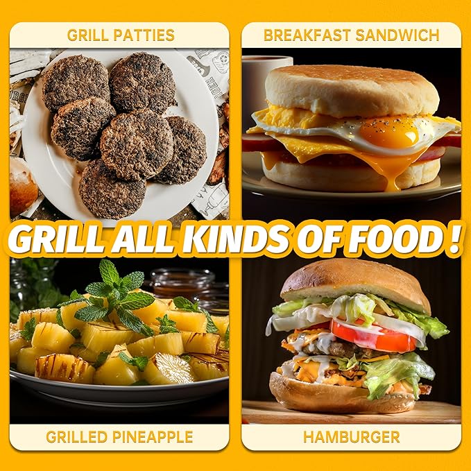 Double Mini Grill Maker, Breakfast Sandwich Maker, Burger Press Patty Maker, Panini Press Grill, Small Electric Grill, Ideal for Making Breakfast, Lunch and Snacks