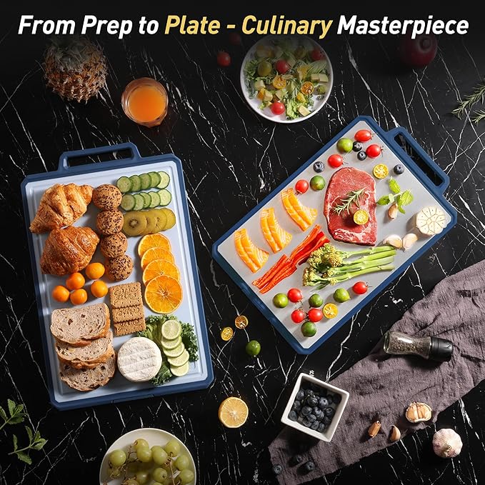 Titanium Cutting Boards for Kitchen Chopping Board with Handle Large Big Small Kitchen Meat Butcher Block Double Sided Pure Titanium and Wheat Straw PP Not Wood Bamboo Plastic Teak Morandi Blue
