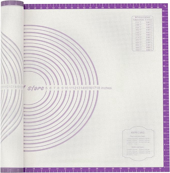 26 * 16 inches Purple, Non-Slip Silicone Baking Sheets - Baking Mat with 0.7mm Thickness - Non-Stick Pastry & Cookie Mat for Kitchen Counter for Rolling Out Dough with Measurements.