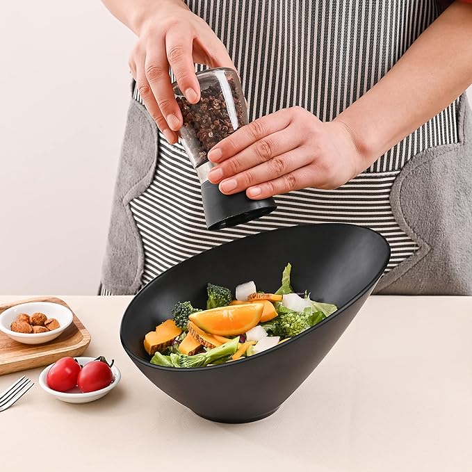 Bamboo Fiber Salad Bowls, 4 Packs Compostable 33 Ounce Elegant Black Angled Bowls for Salad, Pasta, Soup, Prep, Ideal for Home and Restaurant (Black, 9.5Inch)