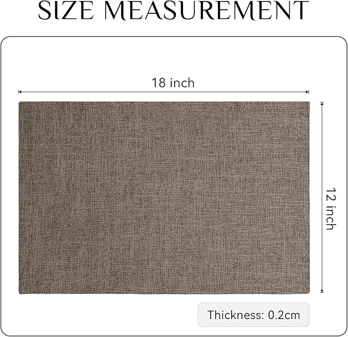Softalker Faux Linen Placemats Set of 4-12 x 18 Inch, Heat Resistant Double Layered Durable Burlap Farmhouse Place Mats, Non-Slip Washable Rustic Table Mats for Dining, Kitchen, Party(Brown