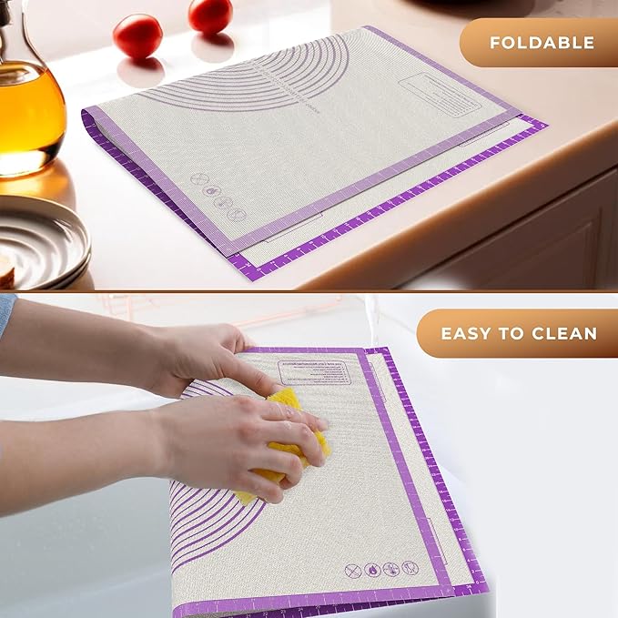 28 * 20 inches purple, non-slip silicone baking sheets - baking mat with 0.7mm thickness - non-stick pastry & cookie mat for kitchen counter for rolling out dough with measurements.