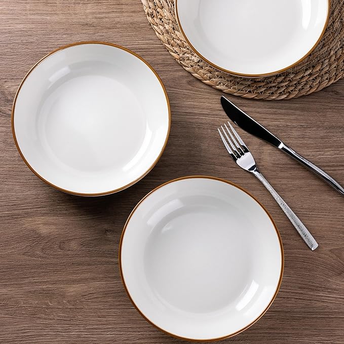 AmorArc 8.5'' Large Pasta Bowls, 36oz Ceramic Salad Serving Bowls Set of 6 for Kitchen, Wide Stoneware Bowls for Pasta,Salad,Fruit,Bread, Microwave Safe, Reactive-Pearl White