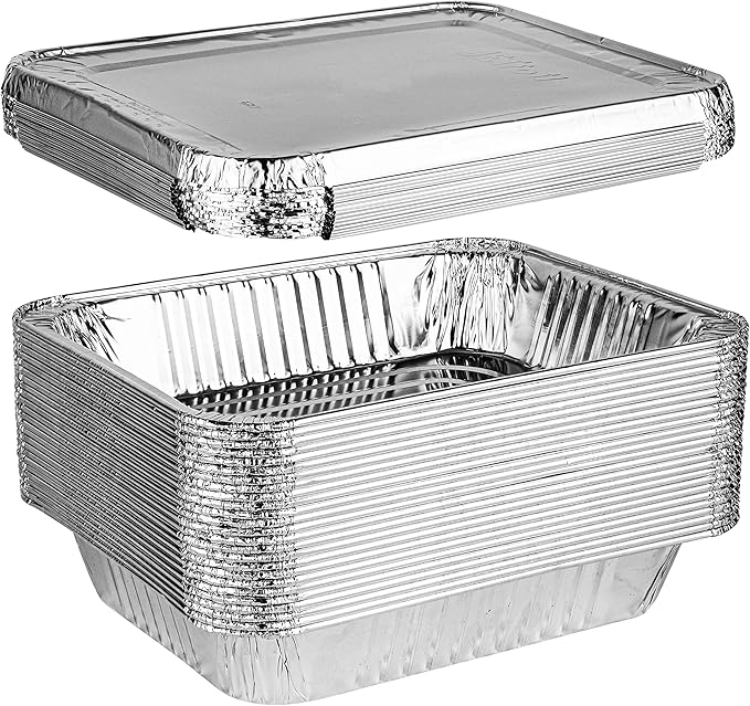 PLASTICPRO Disposable 9 x 13 Aluminum Foil Pans With Lids Half Size Deep Steam Table Bakeware - Cookware Perfect for Baking Cakes, Bread, Meatloaf, Lasagna Pack of 25 Pans & 25 Lids